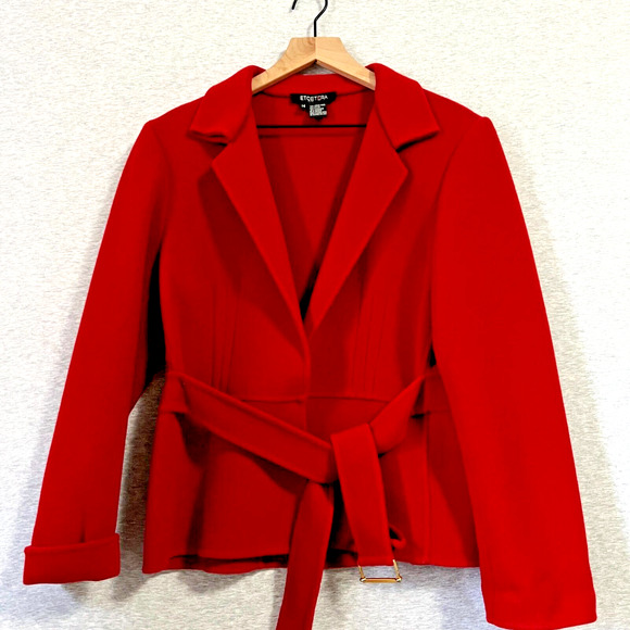 Vintage Red Jacket Blazer Womens M/L 39" Chest Belted Wool Cashmere Blend Felt - Picture 1 of 12